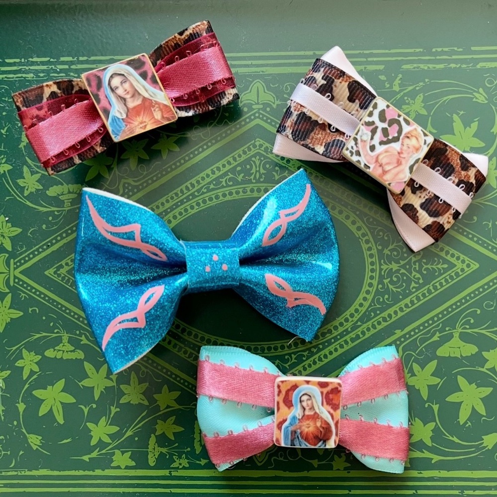 ROCKABILLY PINUP GIRL HOT ROD HIPSTER HAIR BOW LOT MOTHER MARY PIN STRIPE CLIP
